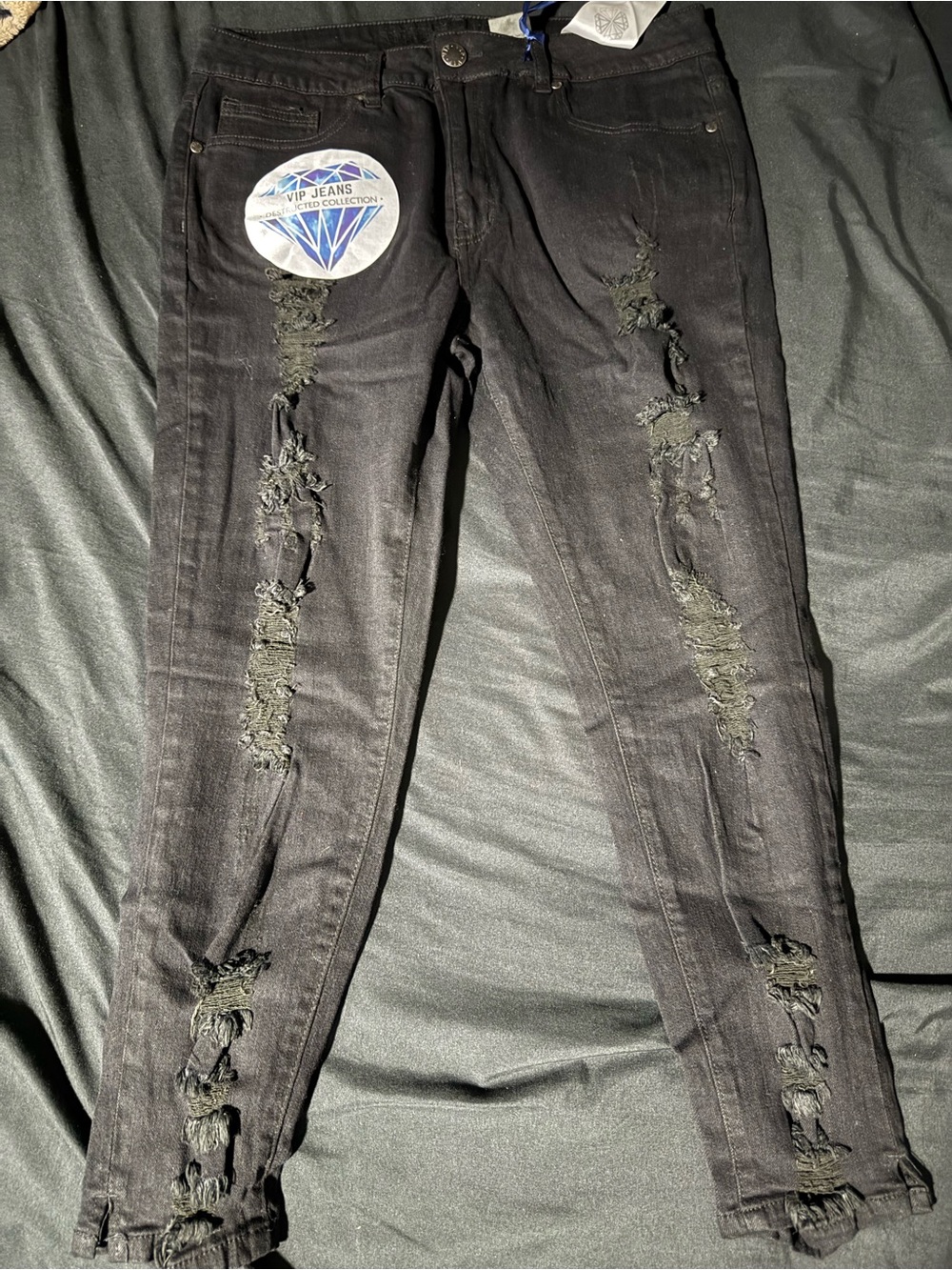 VIP Women's Black Distressed Skinny Jeans with Ripped Details
